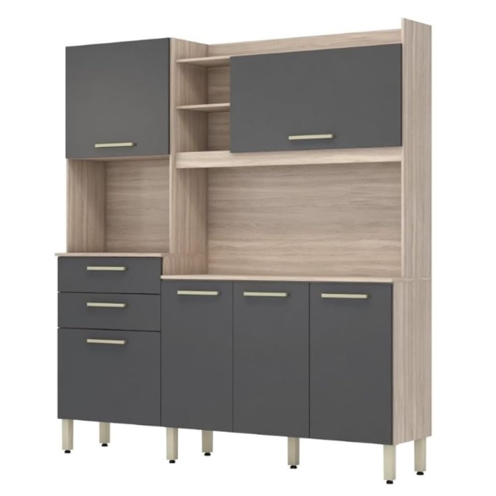 Kit Cozinha Select 6P 2G Amêndola Grafite Sem Fundo