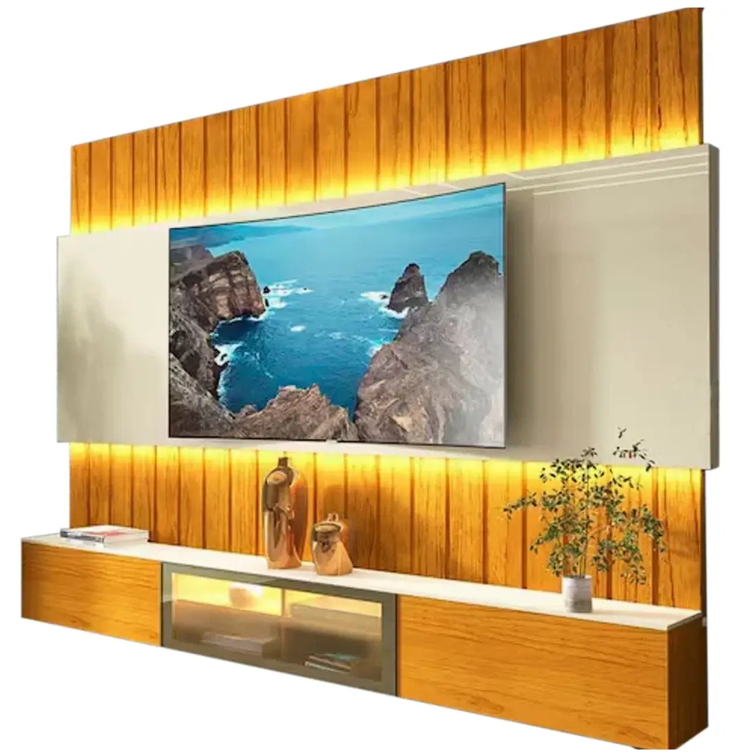 Painel-Soberano-230cm-para-TV-ate-85-Polegadas-Ripado-com-LED-e-Vidro-Reflecta-Gelius