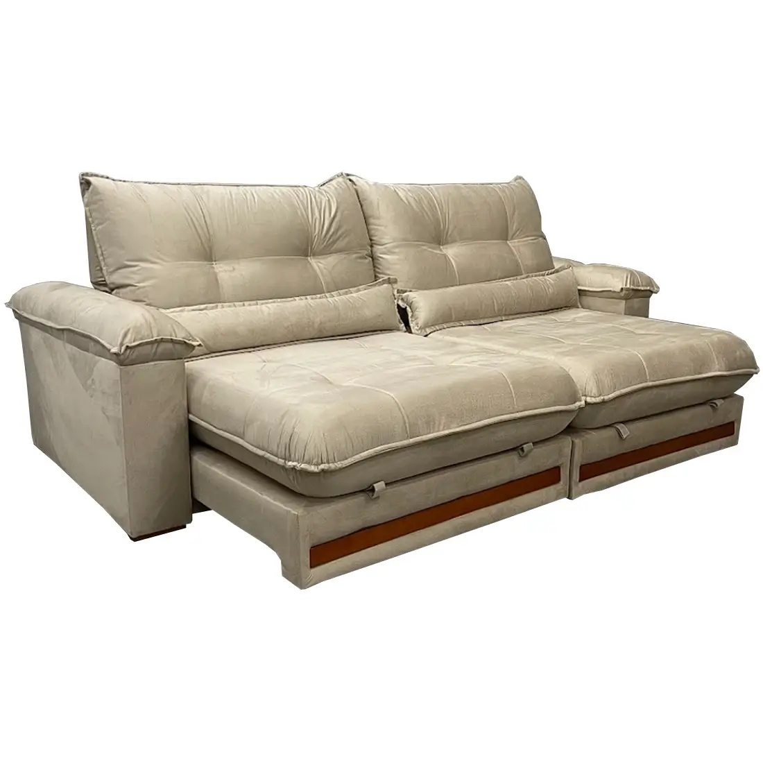 Sofa-Qatar-com-Molas-Ensacadas-4-Lugares-Retratil-e-Reclinavel-250cm-Tecido-Veludo-Trevo-bege