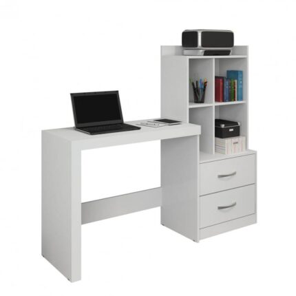 Mesa para Computador com Estante Branca 2 Gavetas Alana JCM Móveis